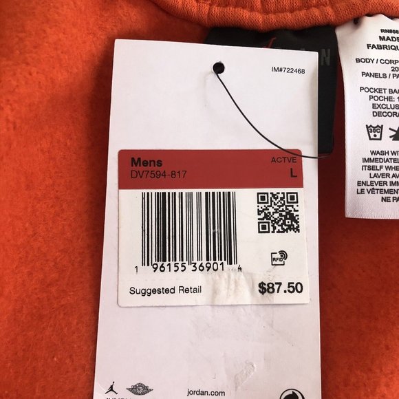 Nike Air Jordan Men's Flight MVP HBR 'Rush Orange' Jogger DV7594-817 size L - Picture 5 of 8